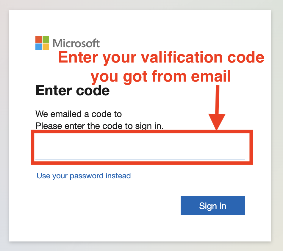 Screenshot of entering confirmation code