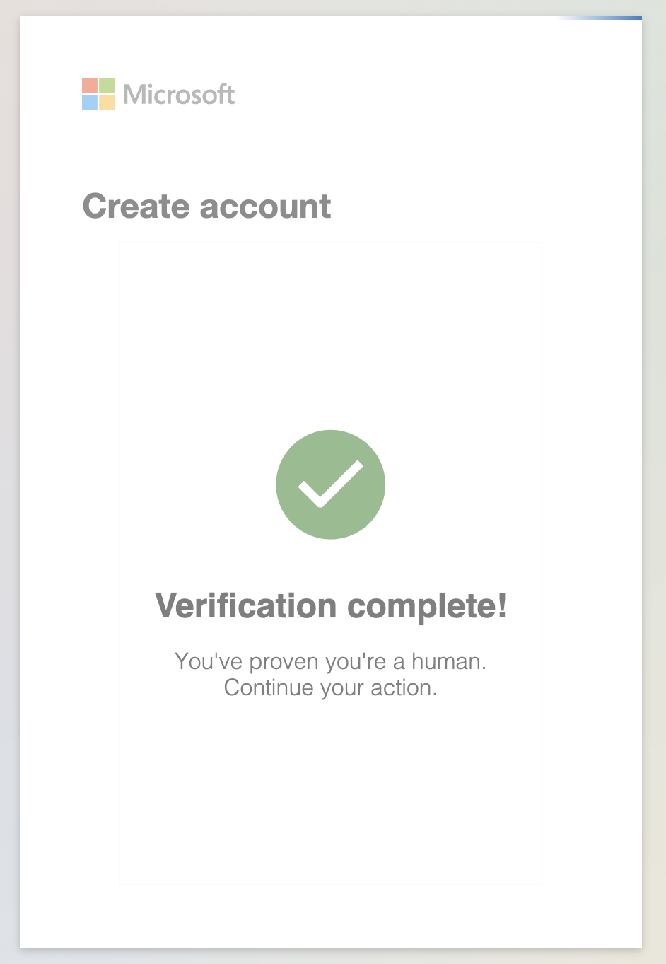 Screenshot of complete registration
