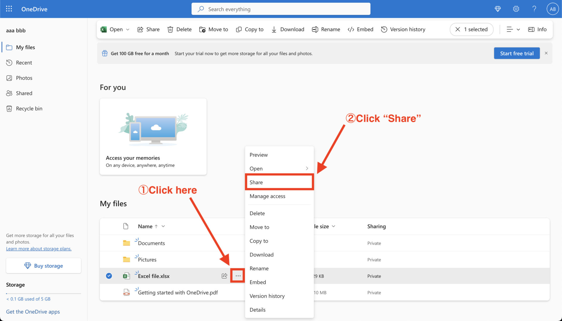 Screenshot of click the file you want to share
