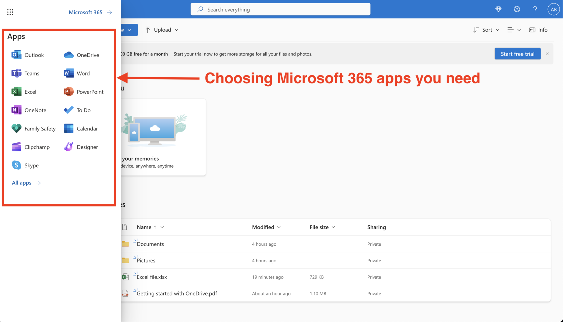 Screenshot of click to use Microsoft365 apps