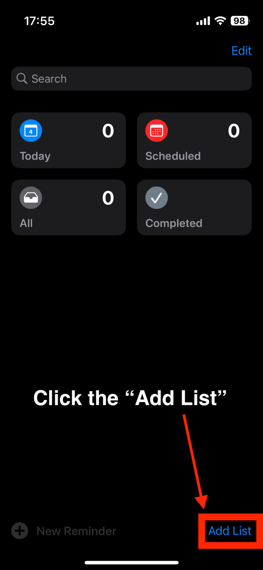 Image of making new list by reminder app