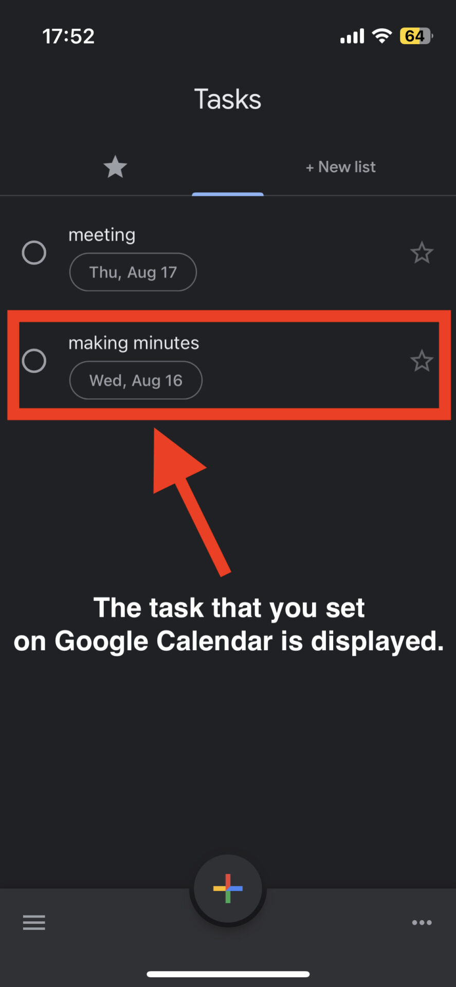 Display at the tasks that you set at Google Calendar