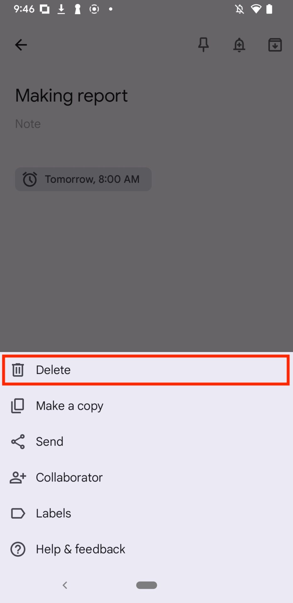 Image of tapping the delete of reminder