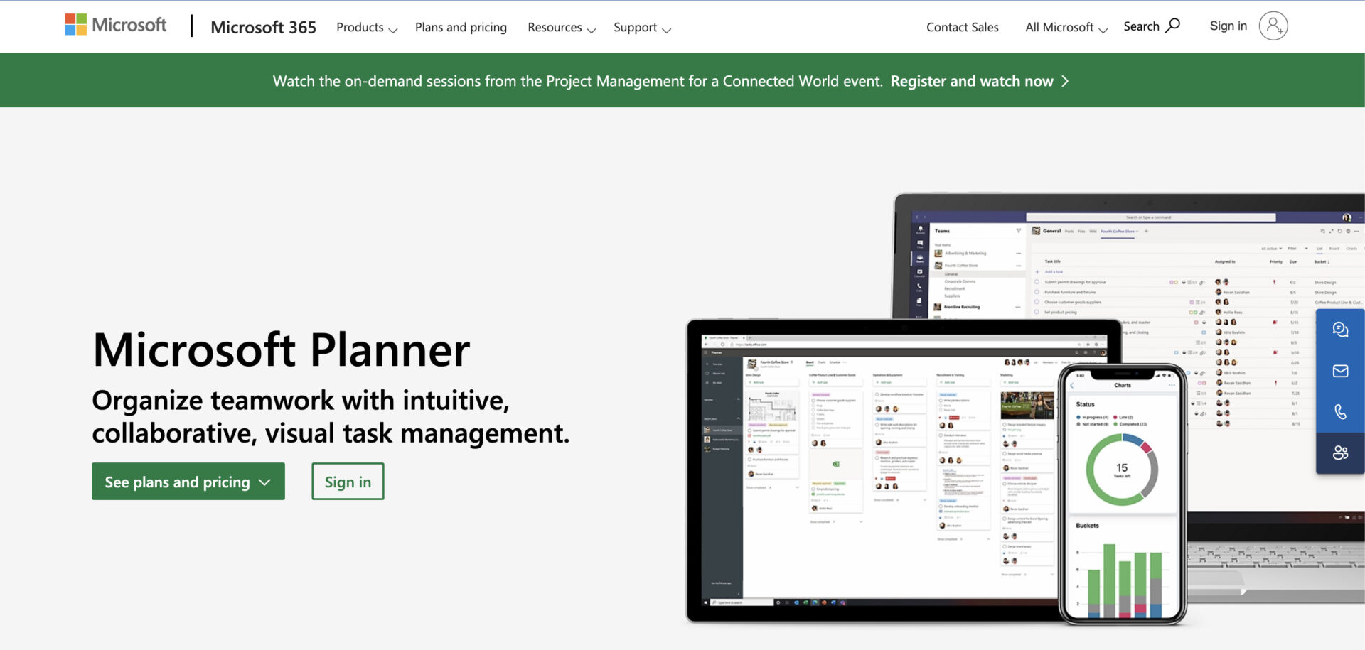 Top page of Microsoft Planner