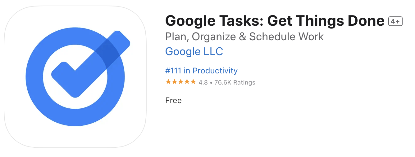 Download page of Google Tasks