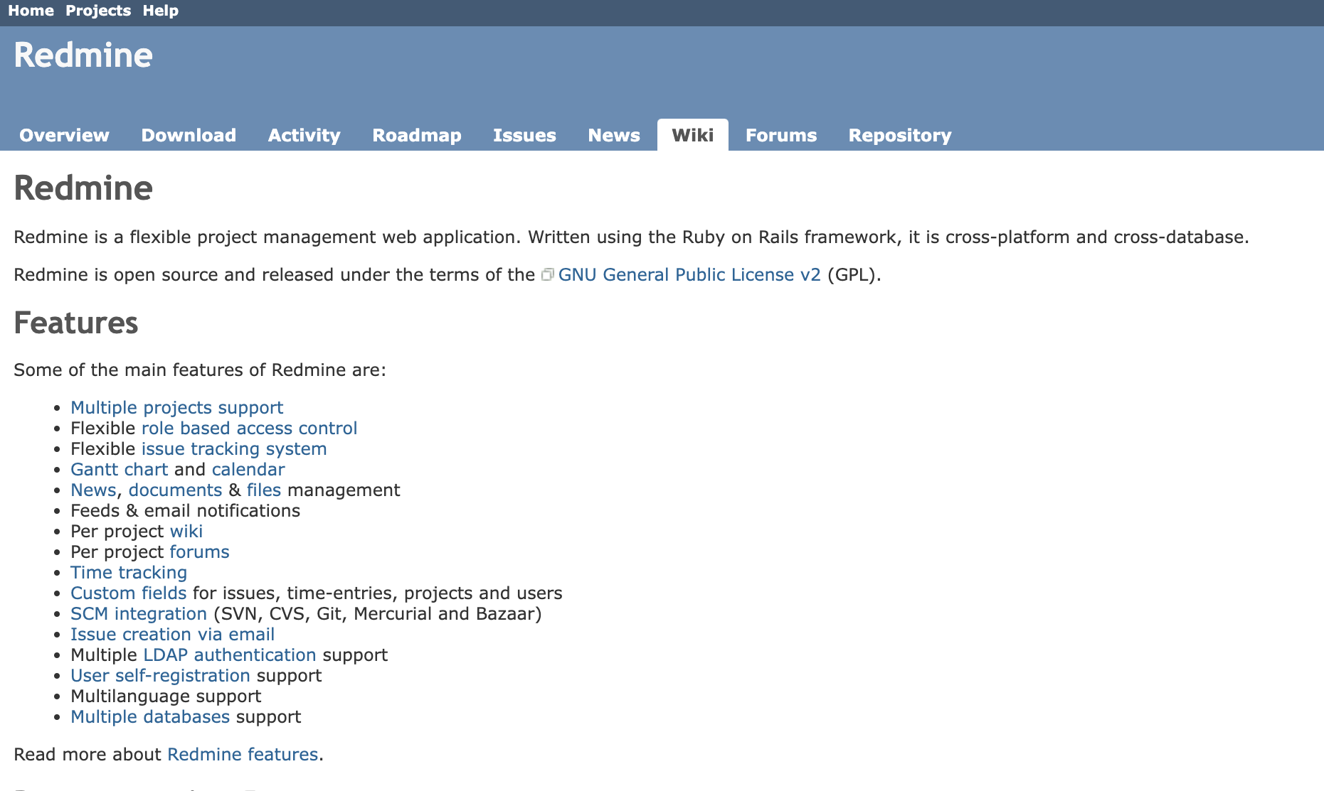 Top page of Redmine
