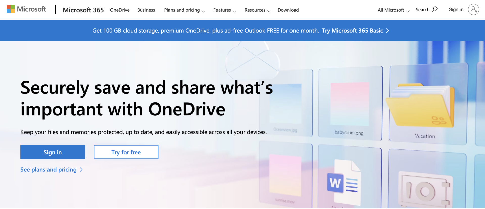 Top page of OneDrive