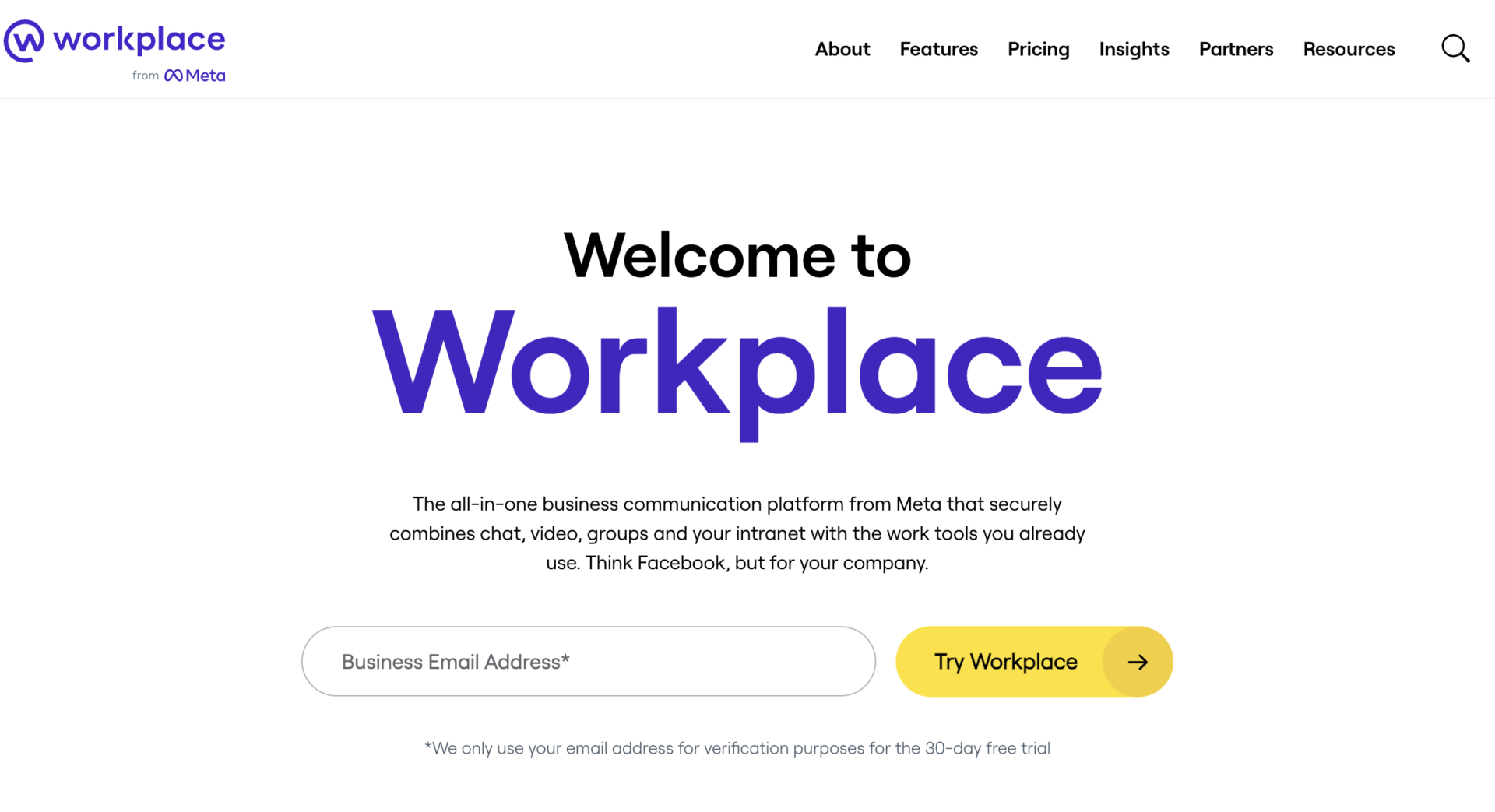 Top page of Workplaceby Meta