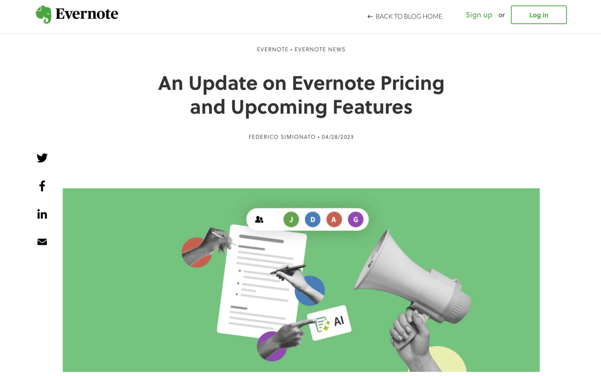 Picture of note that raising price of Evernote