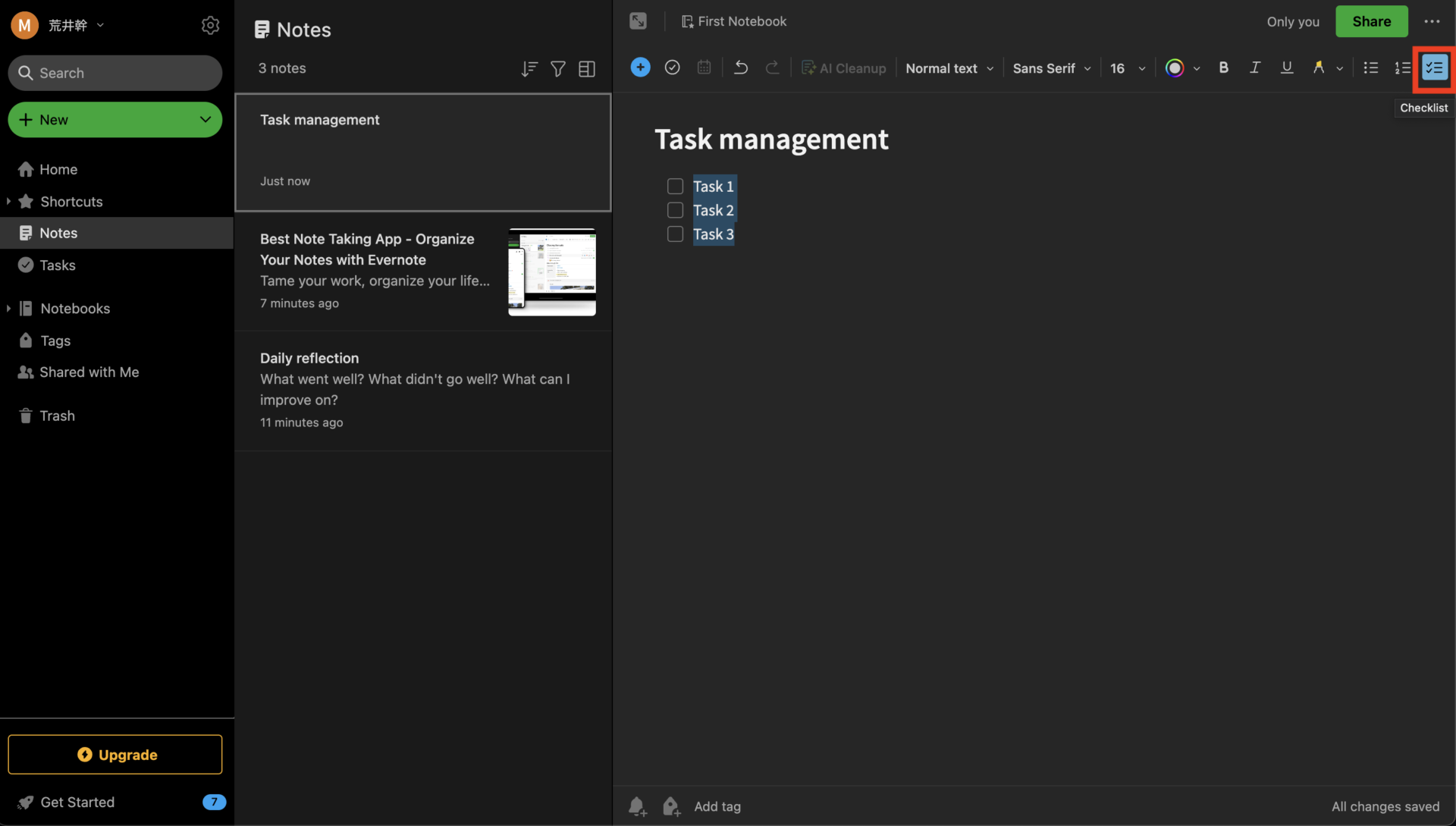 Image of check list of Evernote
