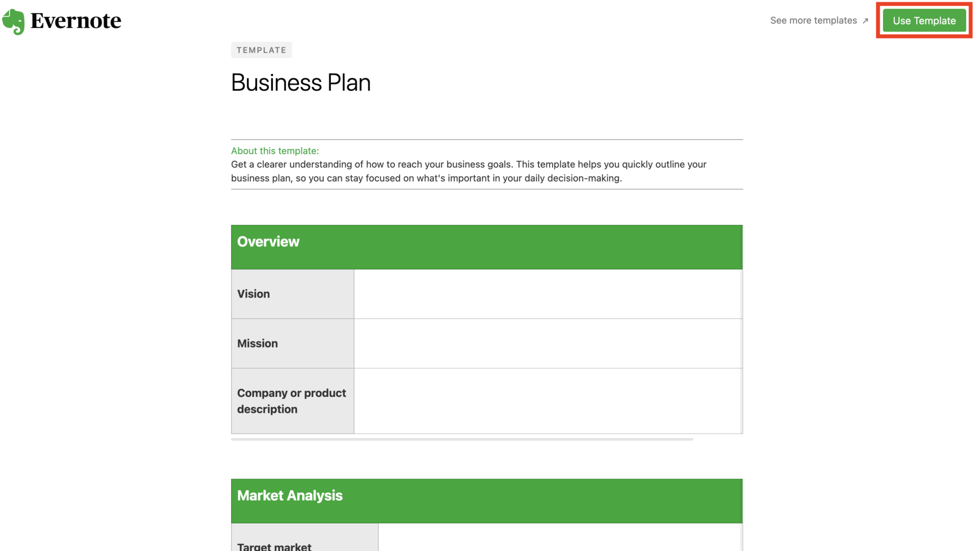 Evernoteの公式テンプレートサイトの画像