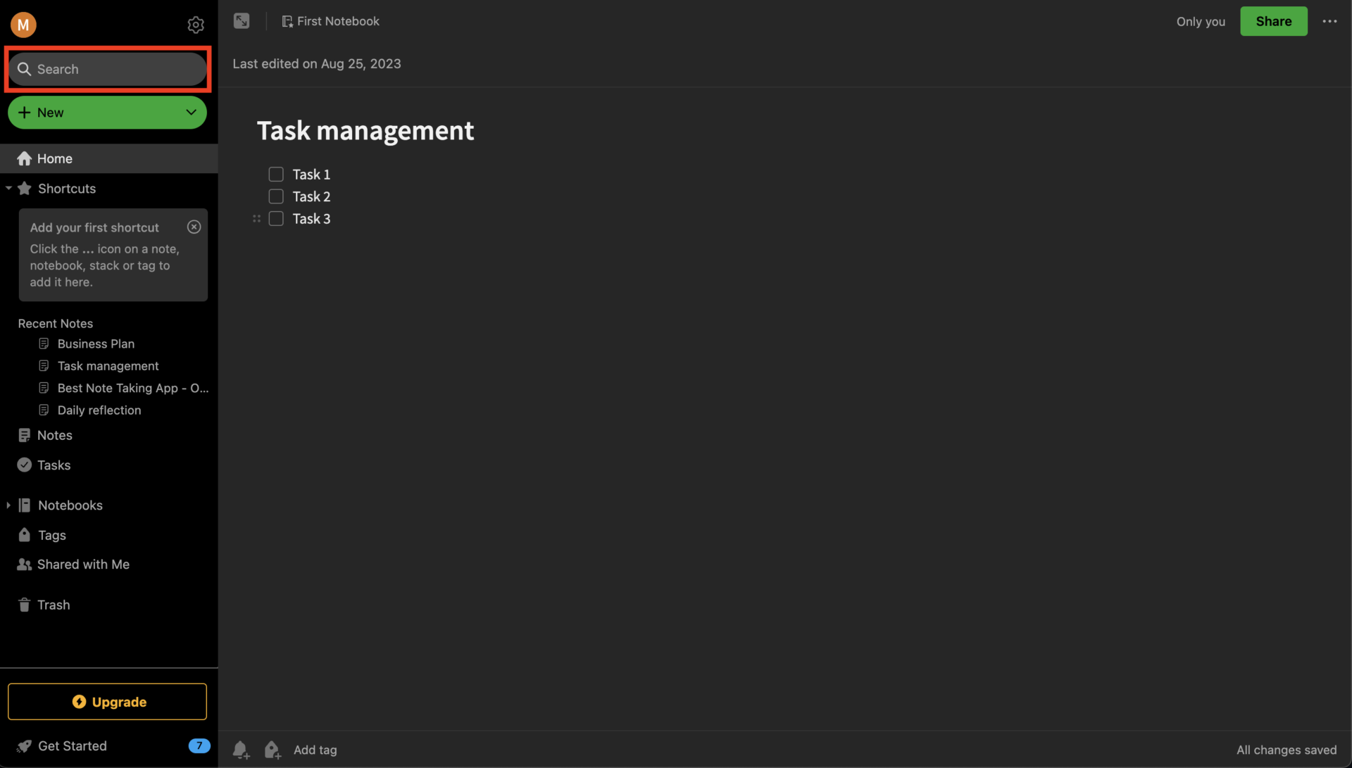 Search function of Evernote