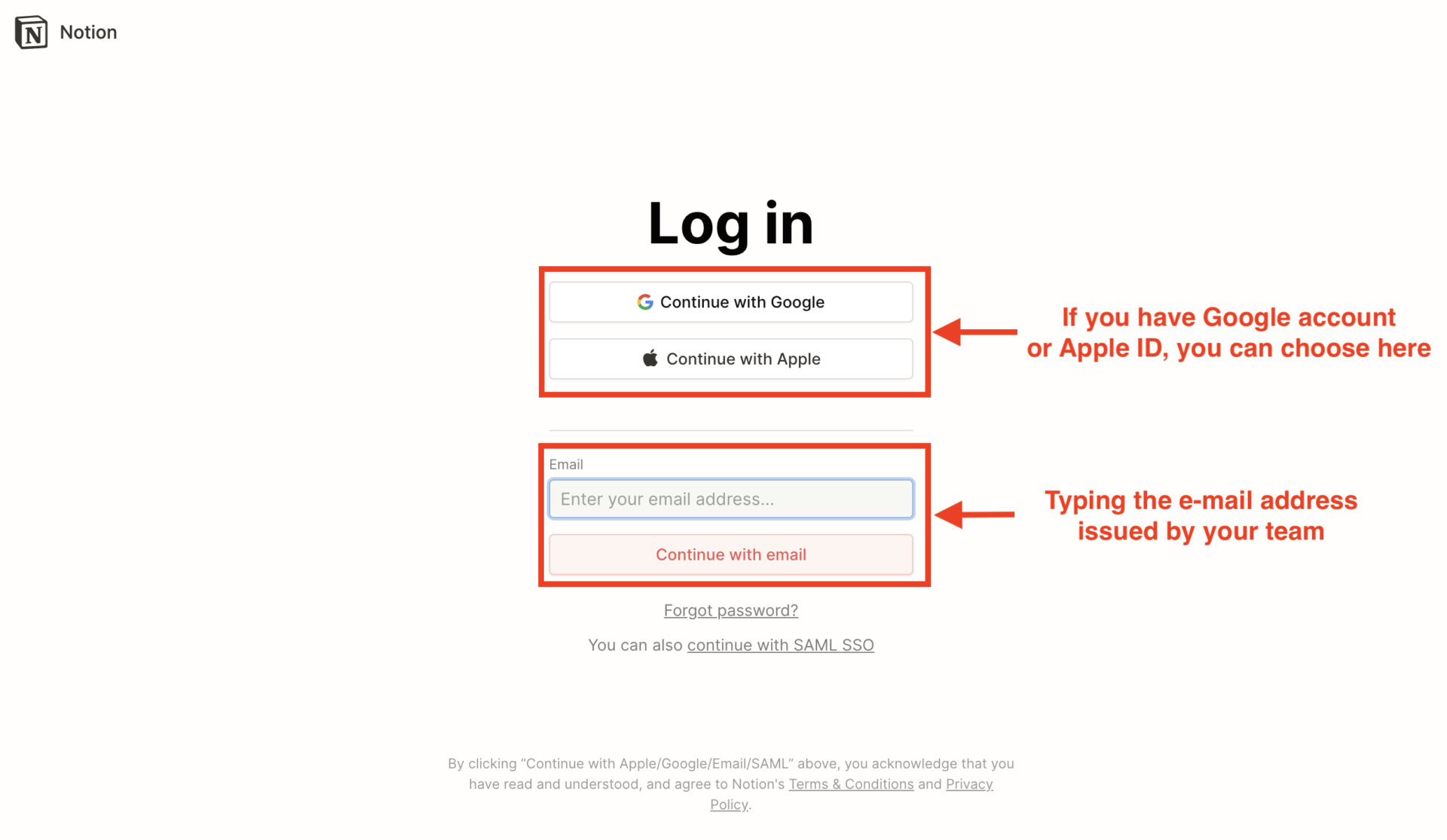 Image of log-in to Notion