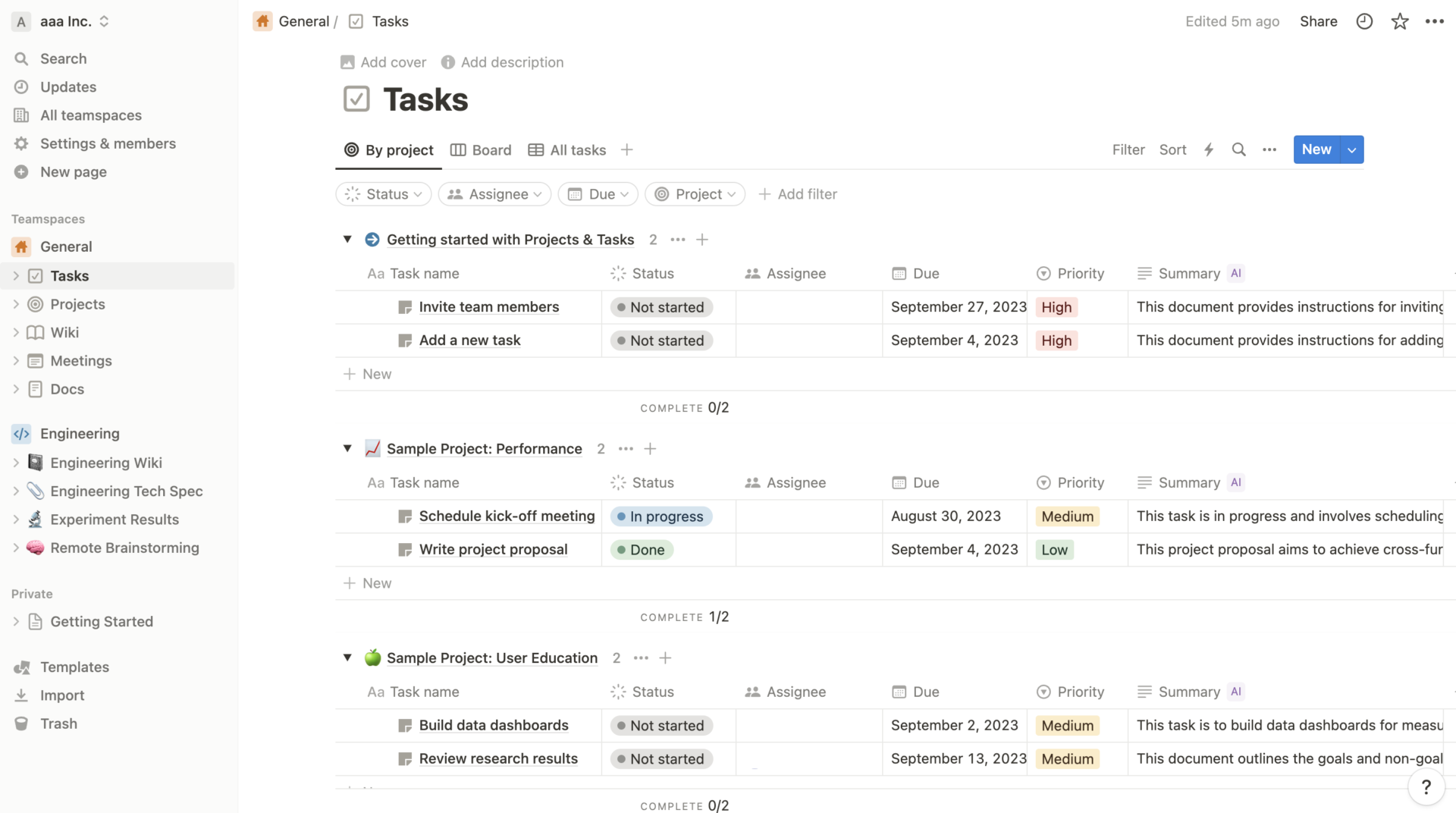 Top page of task management by using Notion