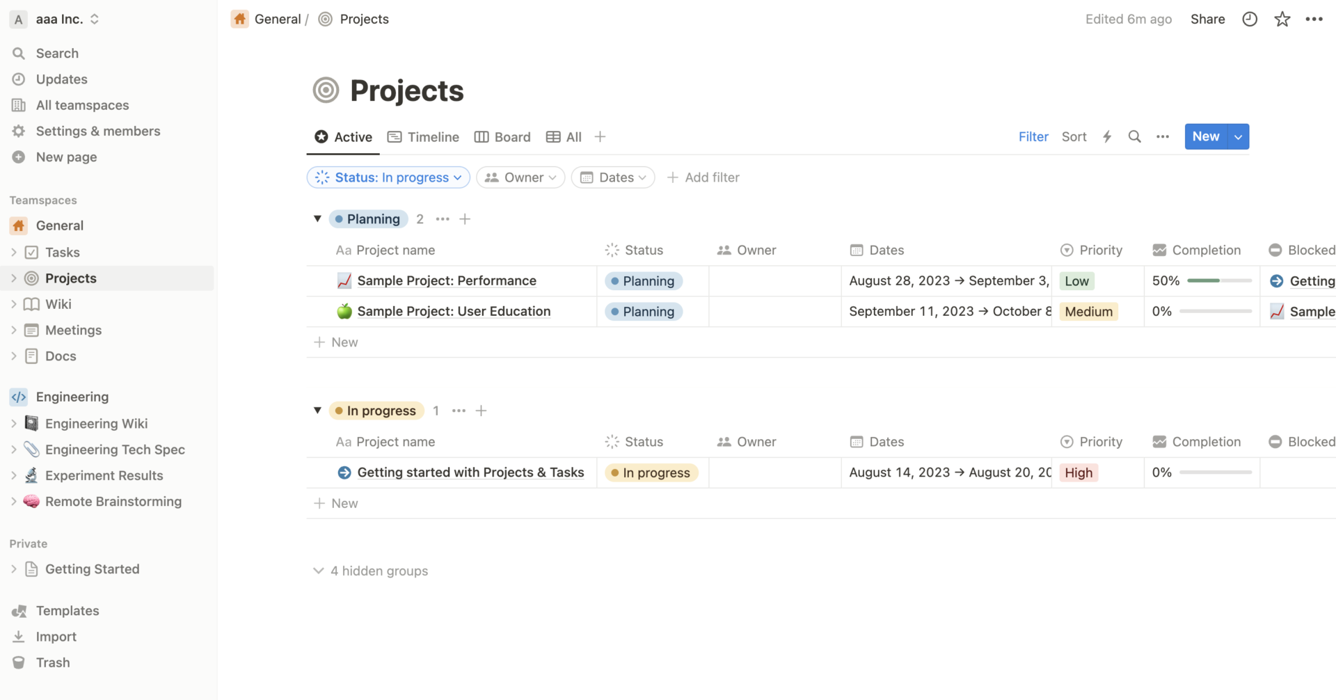 Top page of Notion project