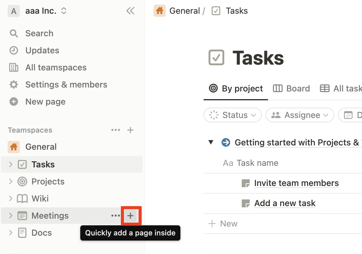 Image of creating new page to Notion