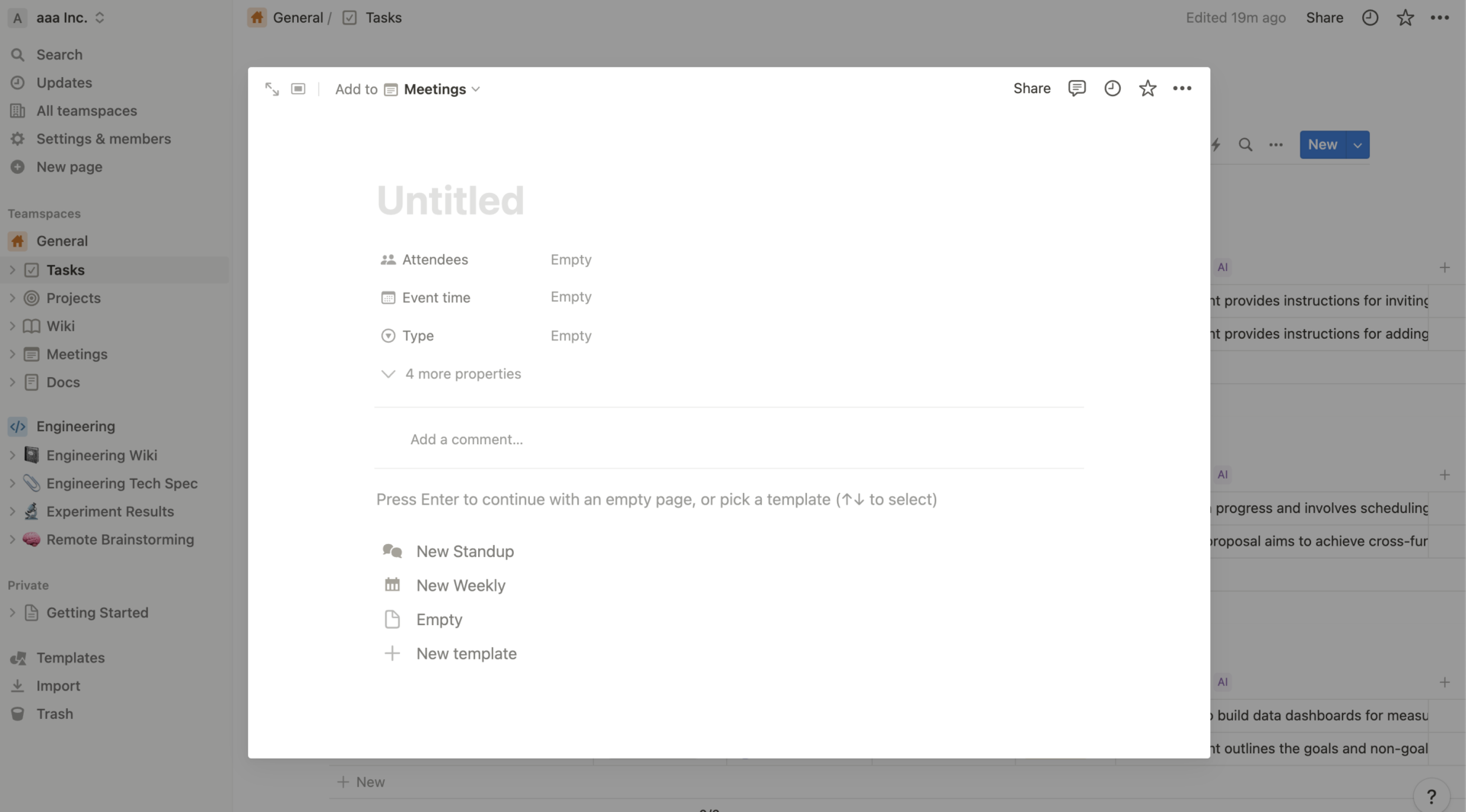 Image of new page of Notion