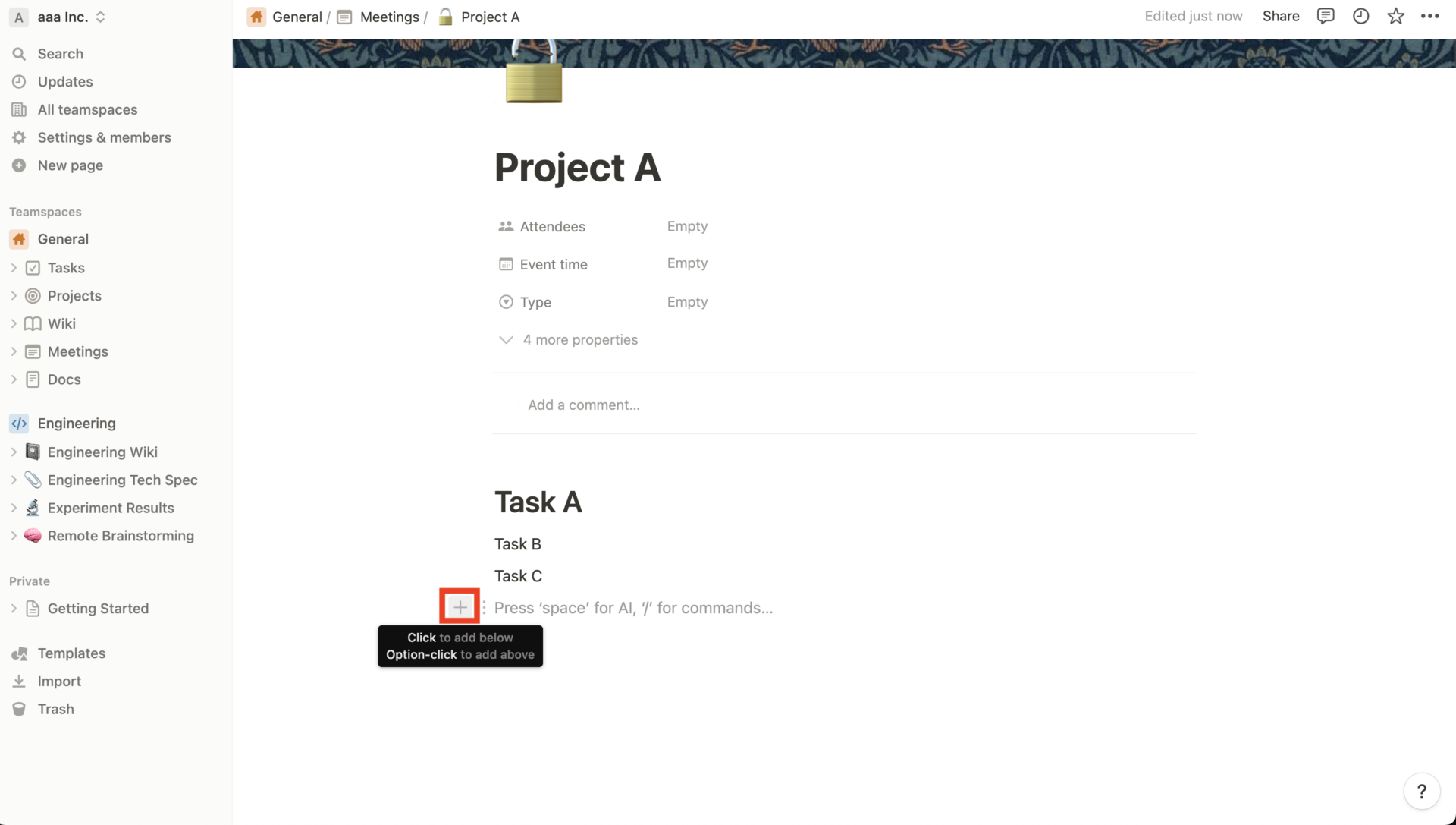 Image of creating page link by using Notion