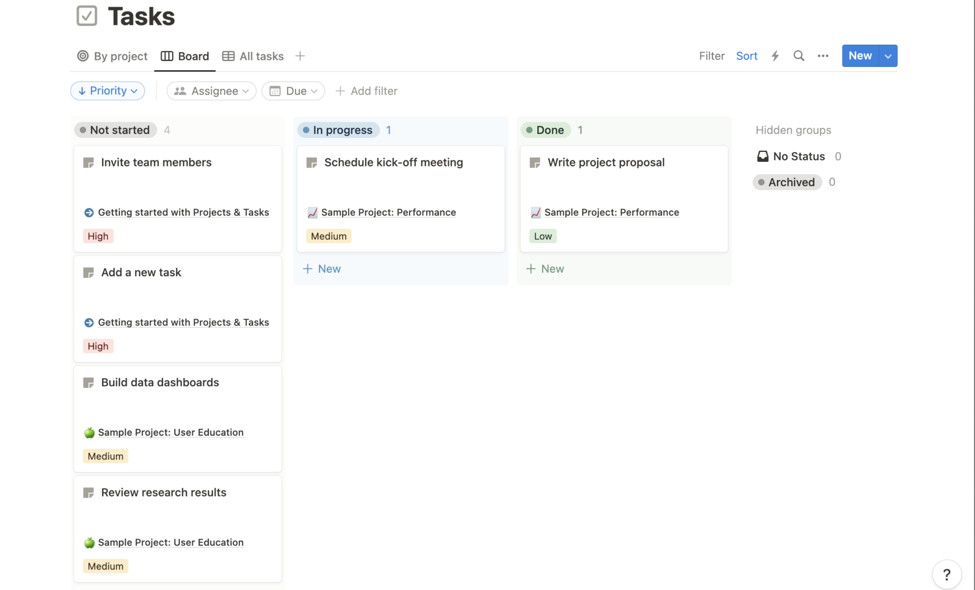 Board view of Notion