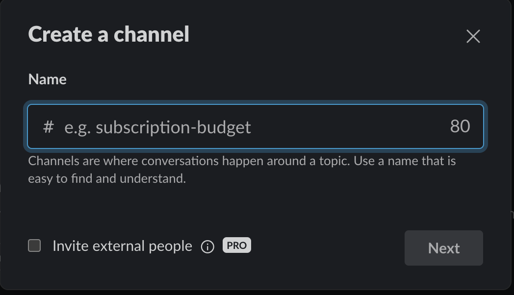 Image of entering channel name and description