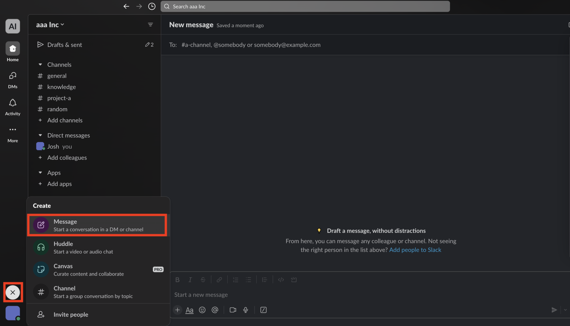 Image of entering direct message