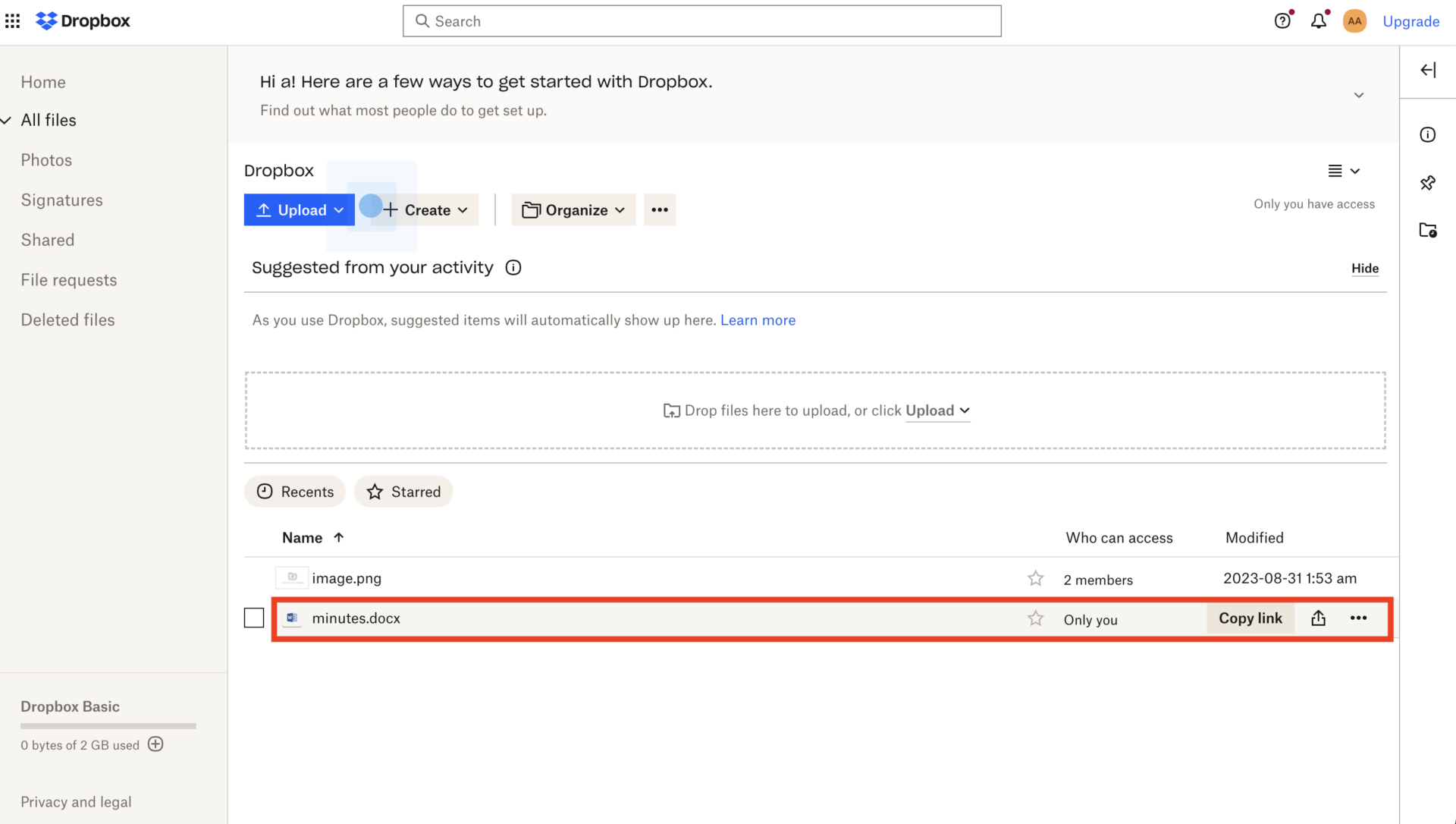 Image of saving Google document in Dropbox