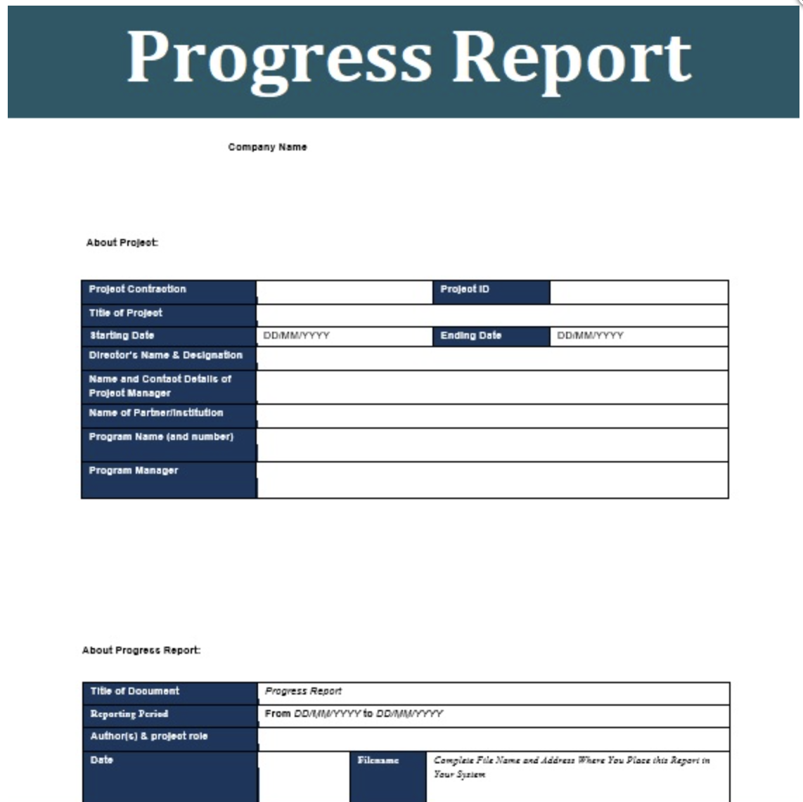 Template image of progress report
