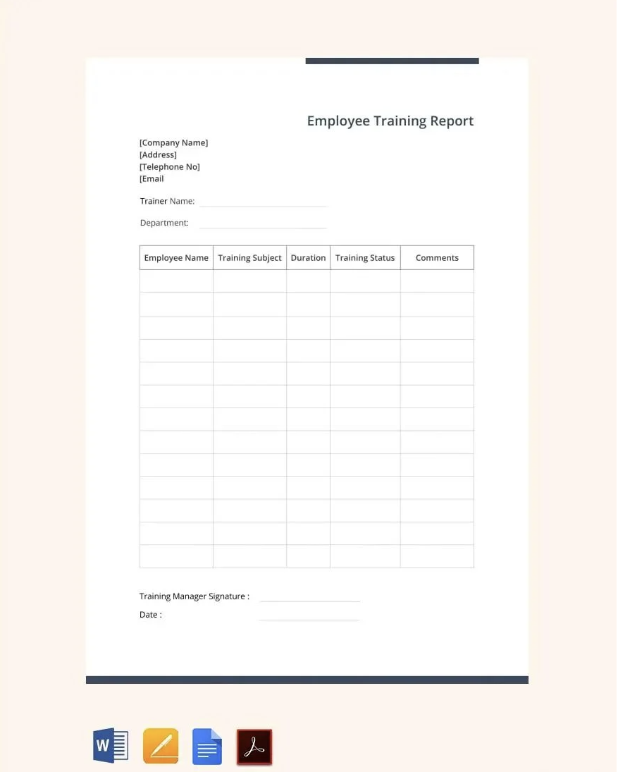 Template for training report