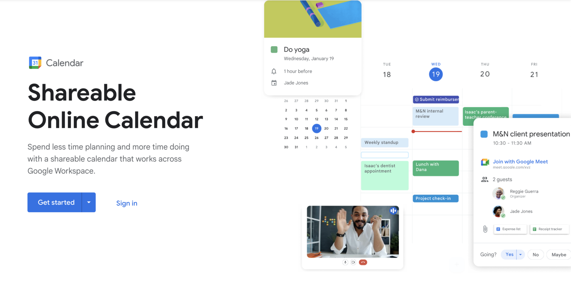 Tp page of Google calendar