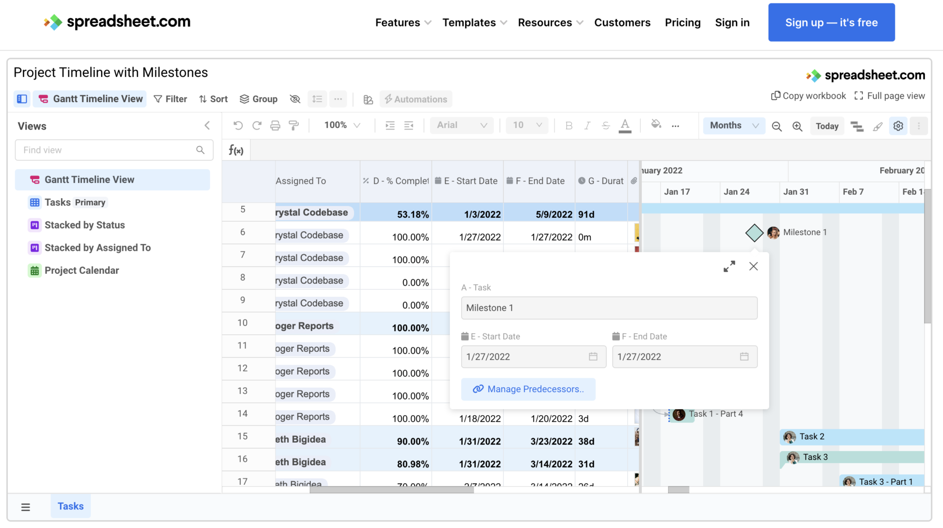 Top page of Spreadsheet.com