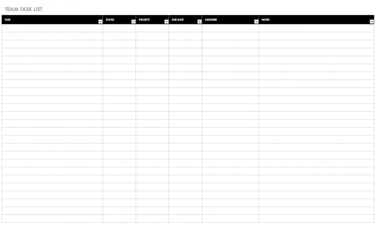 Image of checklist template for team task