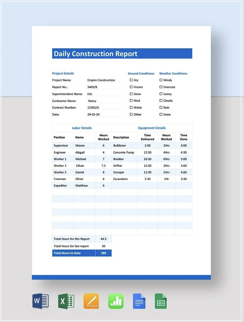 Image of Daily construction report from Template.net