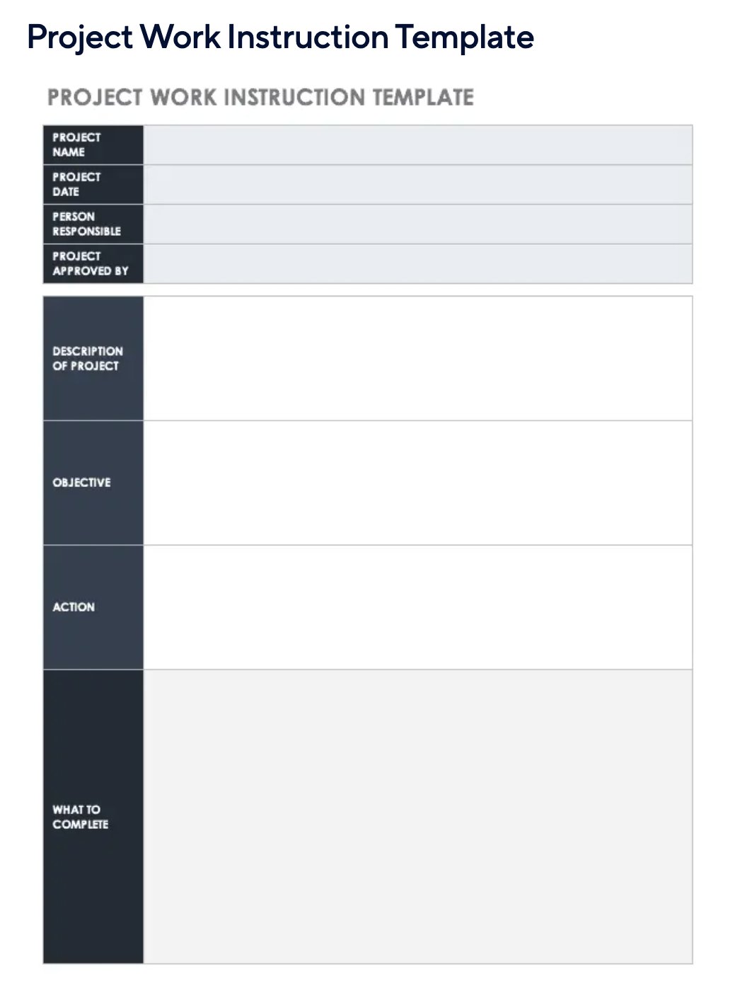 Top Page of work instruction template