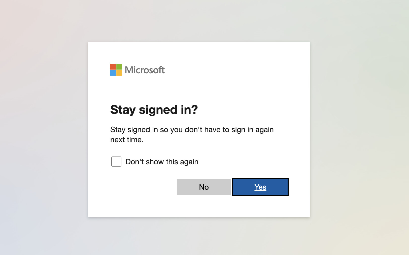 The image asked whether staying continuous for log-in on Microsoft Teams