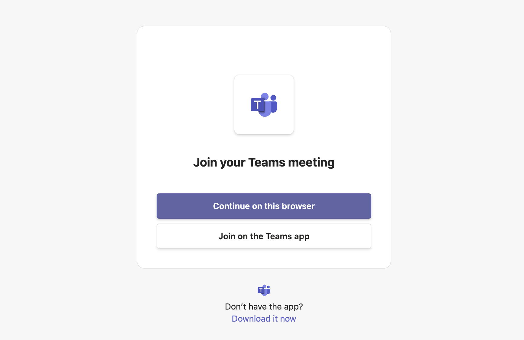 Image of joining the video conference on Microsoft Teams from browser