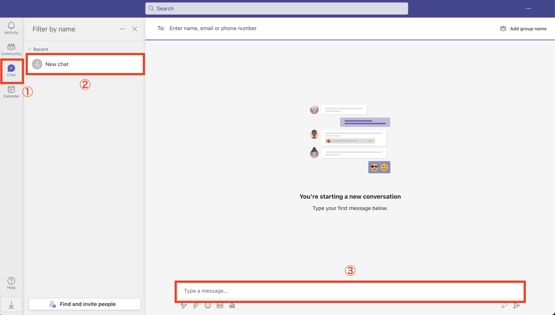 Chat function of Microsoft Teams