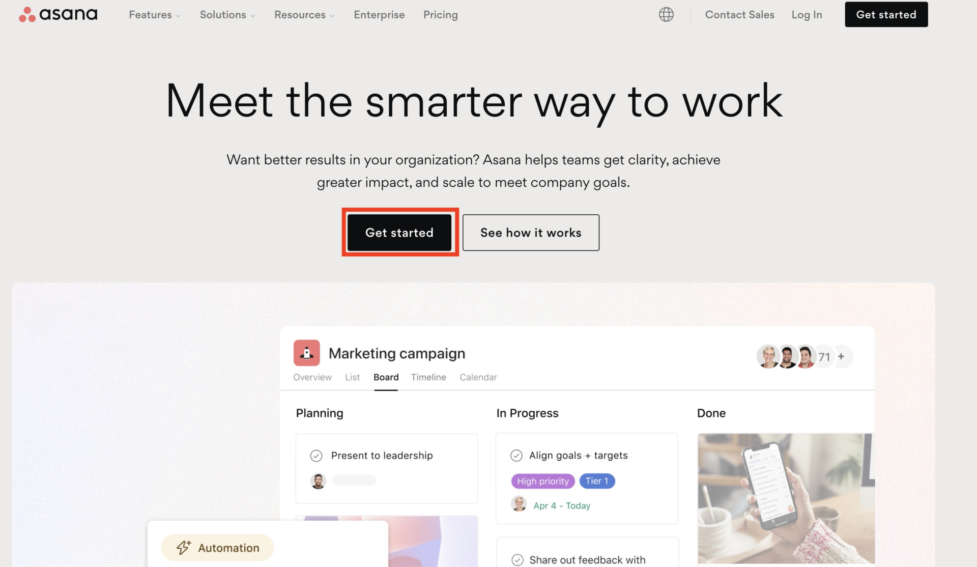 Top page of Asana official site