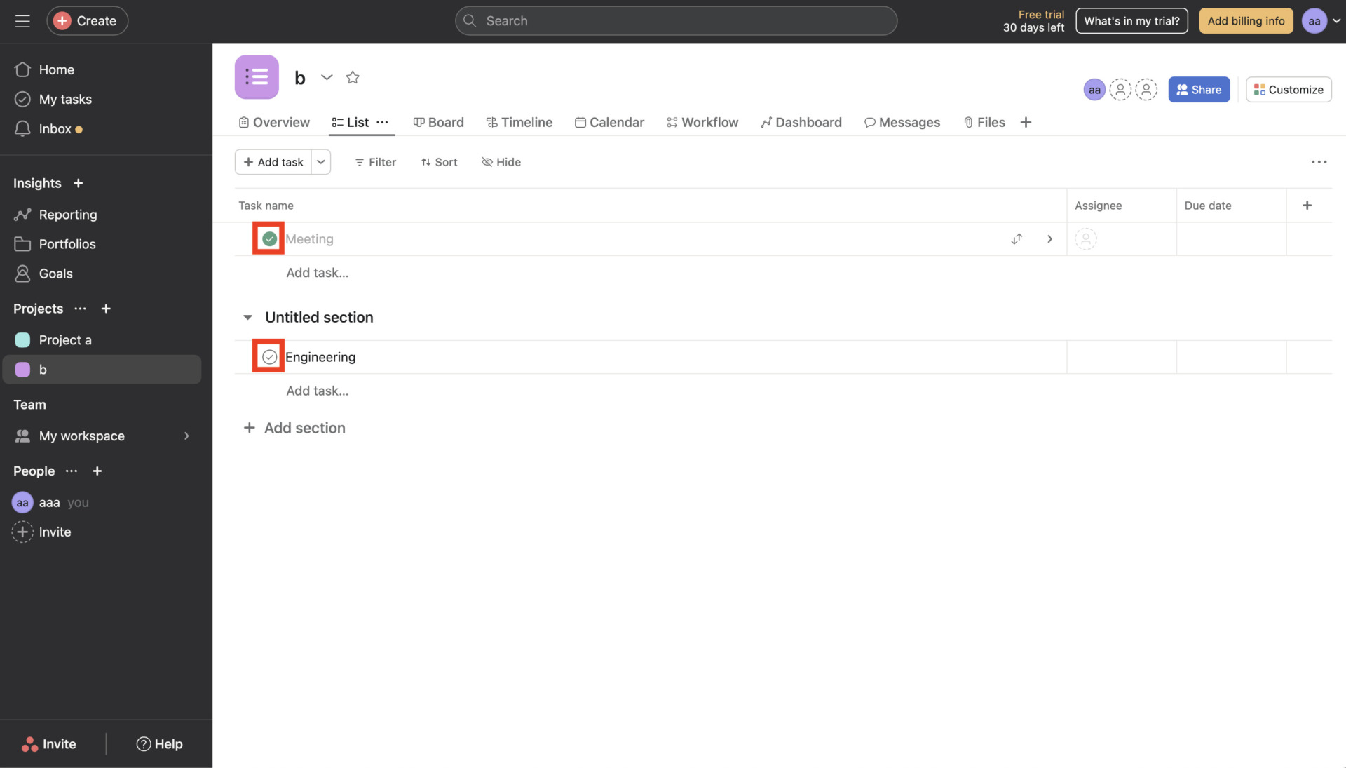 Image of updating task status on Asana