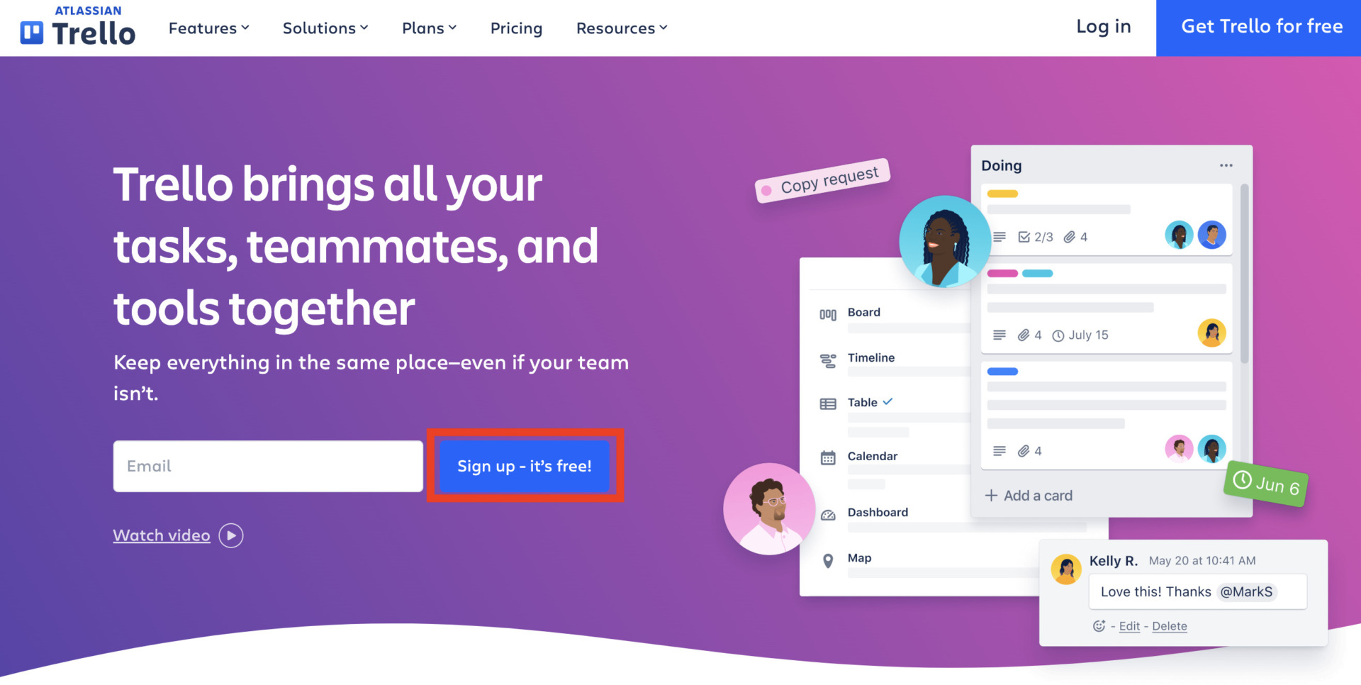 Top page of official site of Trello