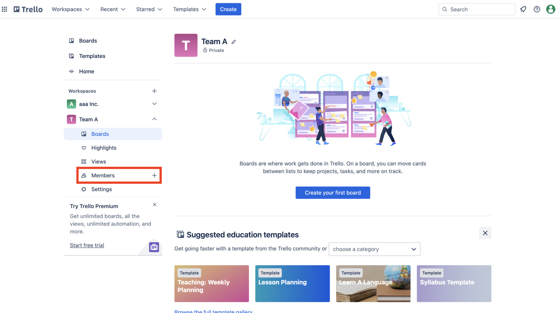 Image of clicking the [+] button under Member of Trello