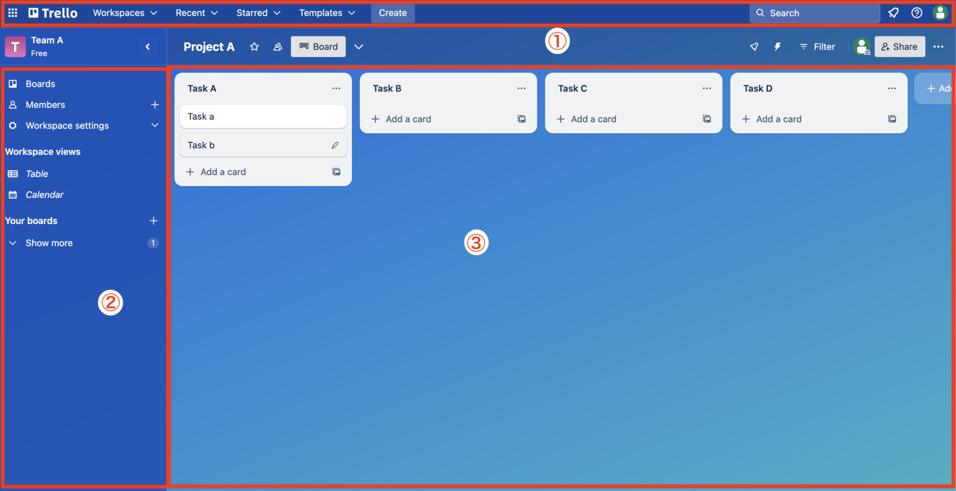 Home screen of Trello