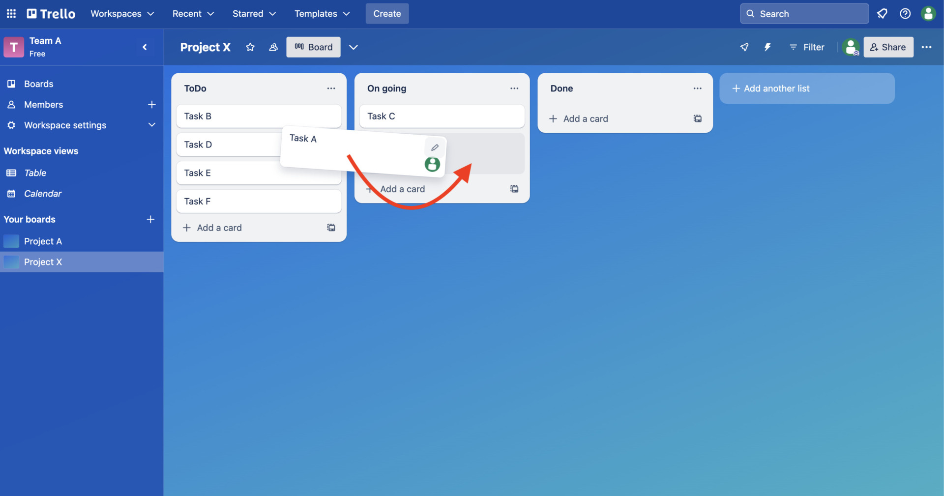 Image of shifting the card Trello