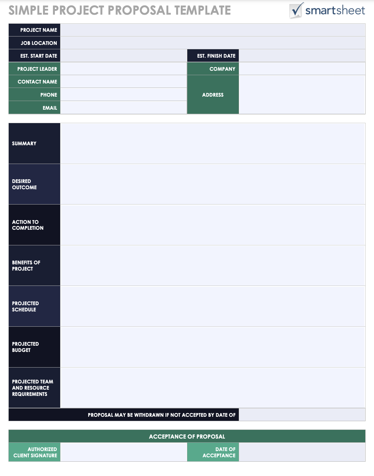 Proposal template of Smartsheet