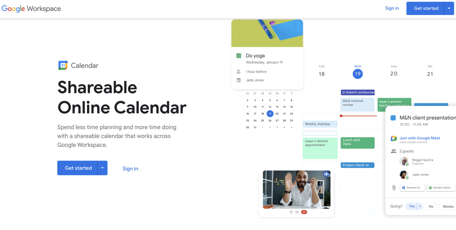 Top page of Google Calendar