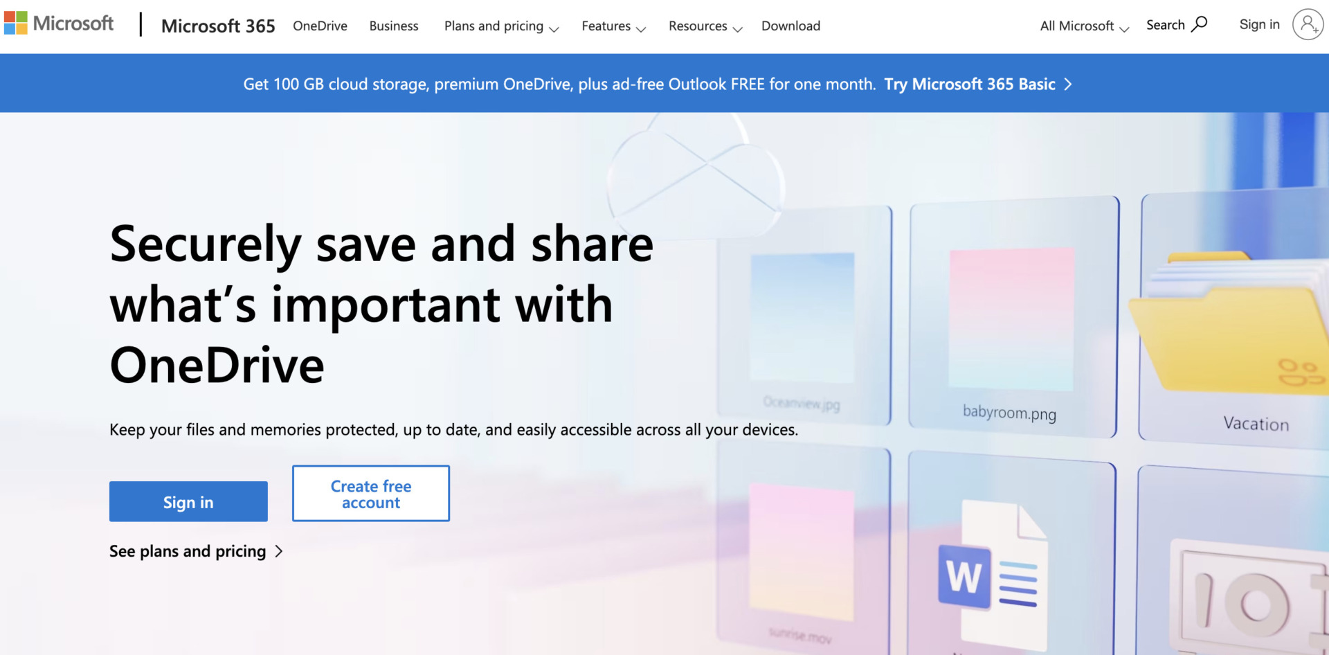 Top page of OneDrive