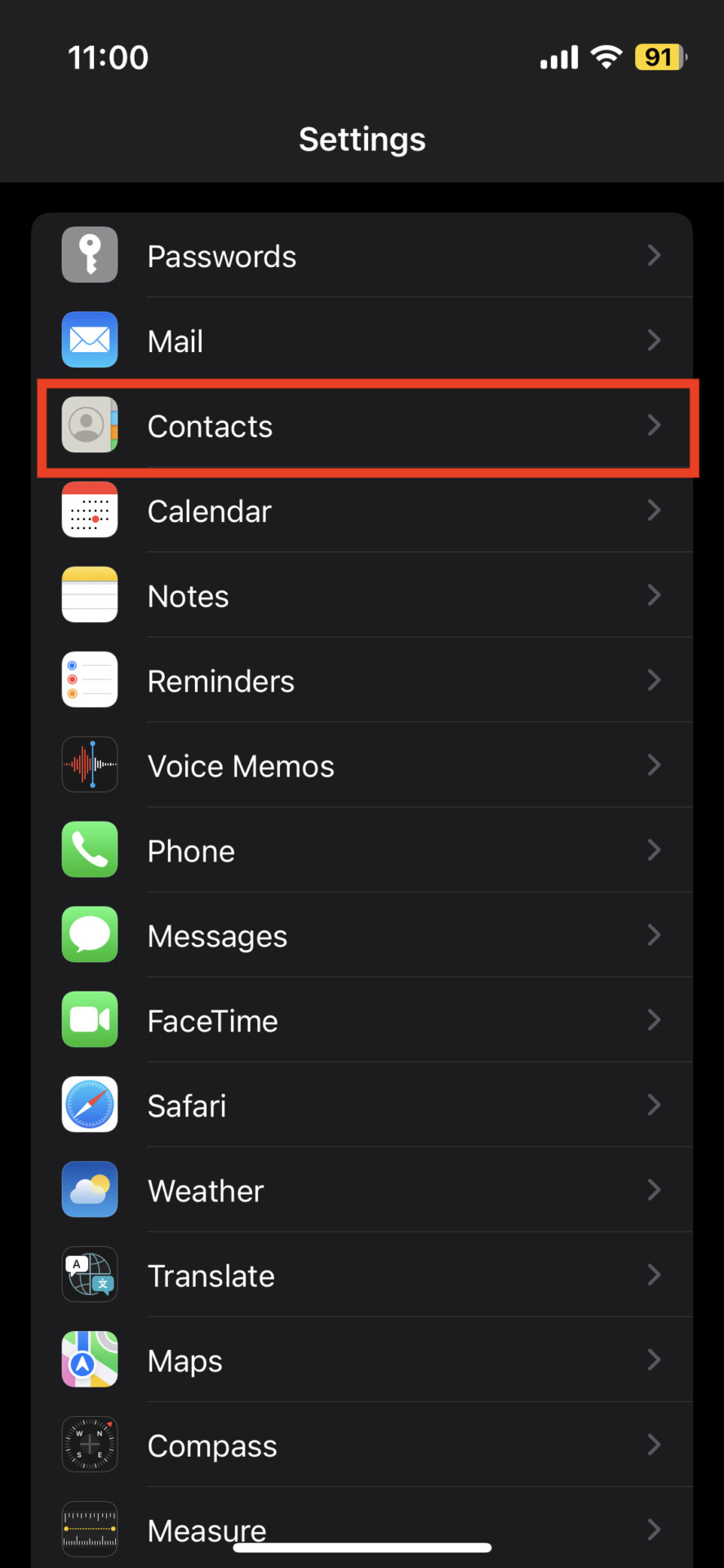 Image of setting app and tapping the Contact icon