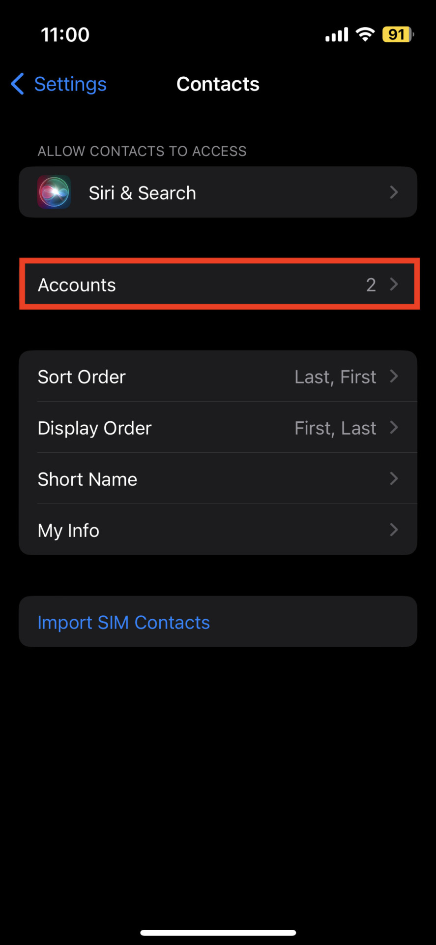 Image of selecting account from contact