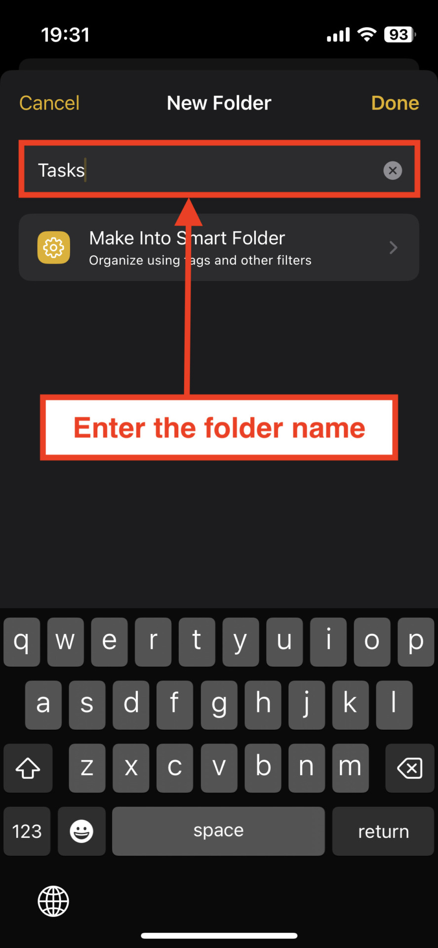Image of entering the name of folder