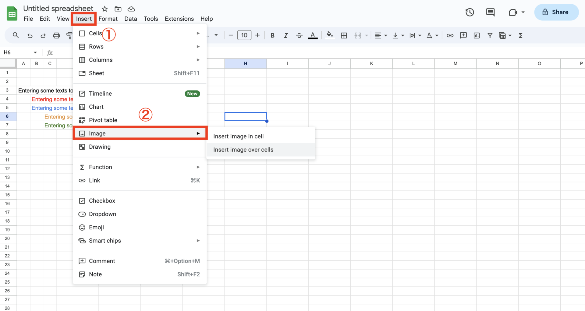 Image of how to insert picture in the Google Sheets