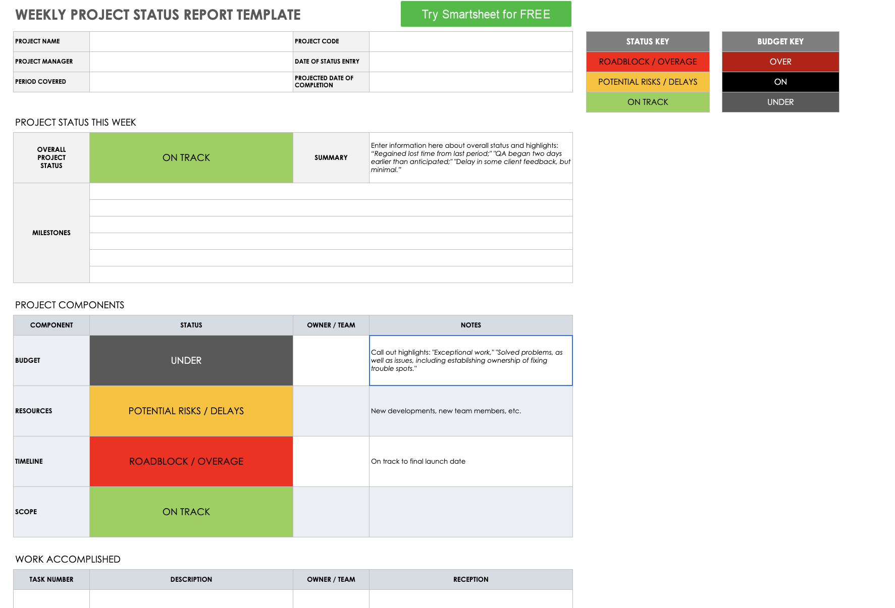 Image of template from Smartsheet